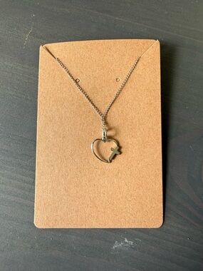 Heart Pendant Necklace with Cross Charm - Silver